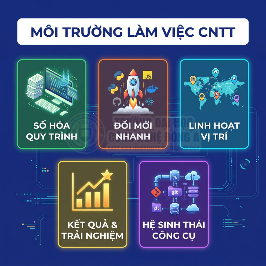 Môi trường làm việc CNTT với số hóa quy trình, đổi mới nhanh, linh hoạt vị trí, chú trọng kết quả và hệ sinh thái công cụ