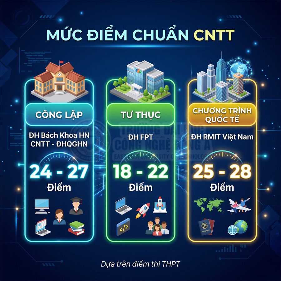 Mức điểm chuẩn ngành CNTT các trường ĐH Bách Khoa HN, ĐHQGHN, FPT, RMIT Việt Nam dựa trên điểm thi THPT