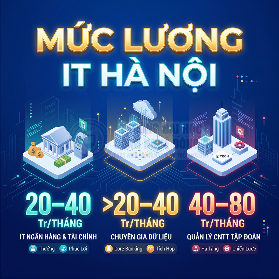Mức lương IT Hà Nội cho ngân hàng tài chính, chuyên gia dữ liệu và quản lý CNTT tập đoàn