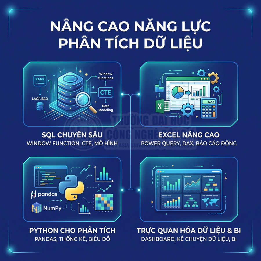 Khóa học nâng cao năng lực phân tích dữ liệu với SQL, Excel, Python, trực quan hóa dữ liệu và BI
