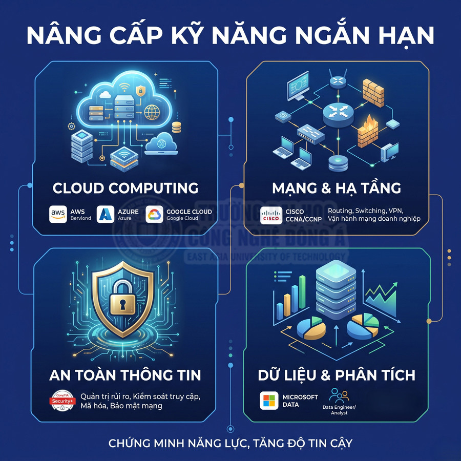 Khóa học ngắn hạn về cloud computing, mạng hạ tầng, an toàn thông tin và dữ liệu phân tích với AWS Azure Cisco Microsoft