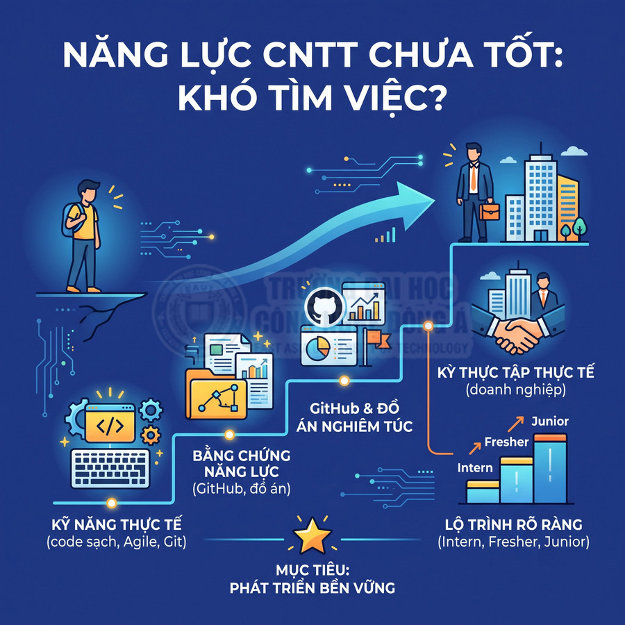 Lộ trình phát triển kỹ năng CNTT với thực tập doanh nghiệp, GitHub, dự án và mục tiêu việc làm bền vững