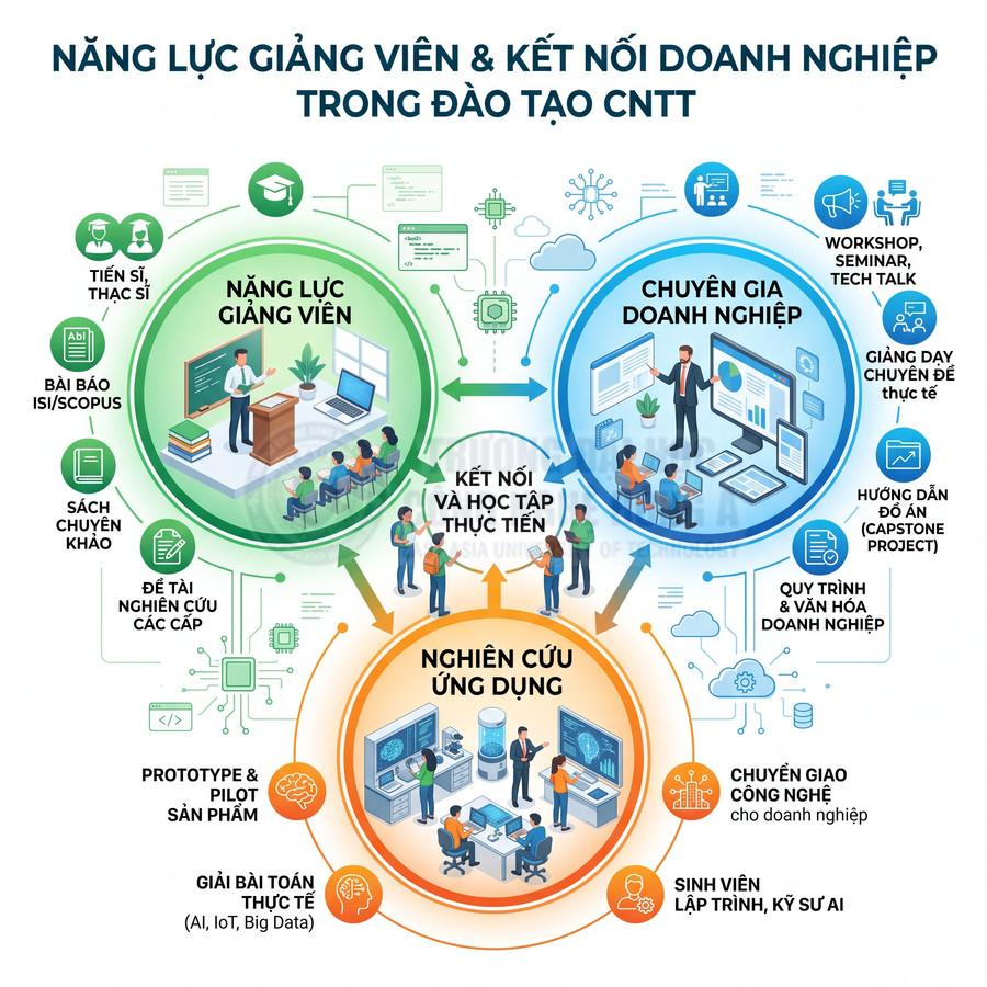 Mô hình năng lực giảng viên, chuyên gia doanh nghiệp và nghiên cứu ứng dụng trong đào tạo CNTT