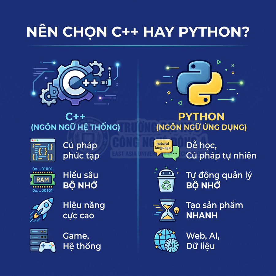 So sánh ưu nhược điểm ngôn ngữ lập trình C++ và Python cho người mới học lập trình