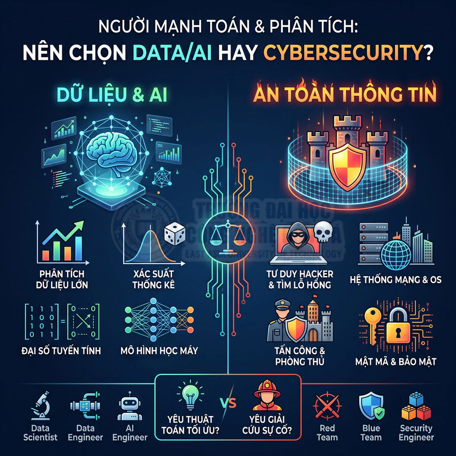 Infographic so sánh ngành Data AI và An toàn thông tin cho người giỏi toán và phân tích
