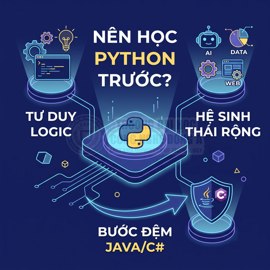 Thiết kế giới thiệu lợi ích học lập trình Python trước làm nền tảng tư duy logic và bước đệm Java C#