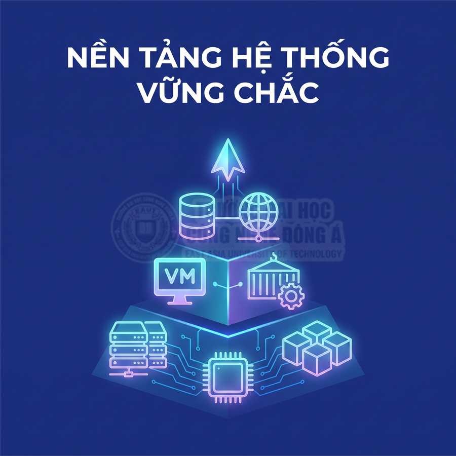 Nền tảng hệ thống công nghệ vững chắc với máy chủ, cơ sở dữ liệu, máy ảo, mạng và chip xử lý
