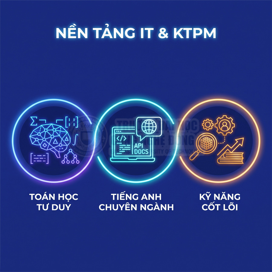 Nền tảng IT và KTPM với ba trọng tâm: tư duy toán học, tiếng Anh chuyên ngành và kỹ năng cốt lõi