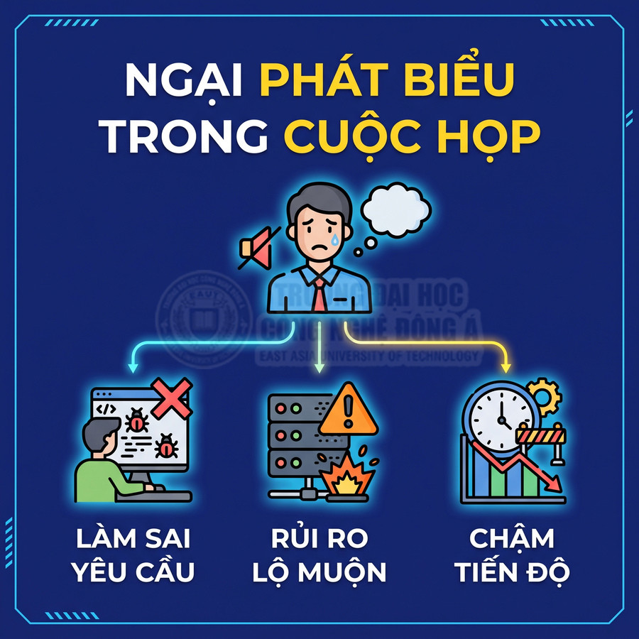 Ngại phát biểu trong cuộc họp dẫn đến làm sai yêu cầu, rủi ro lộ muộn và chậm tiến độ công việc
