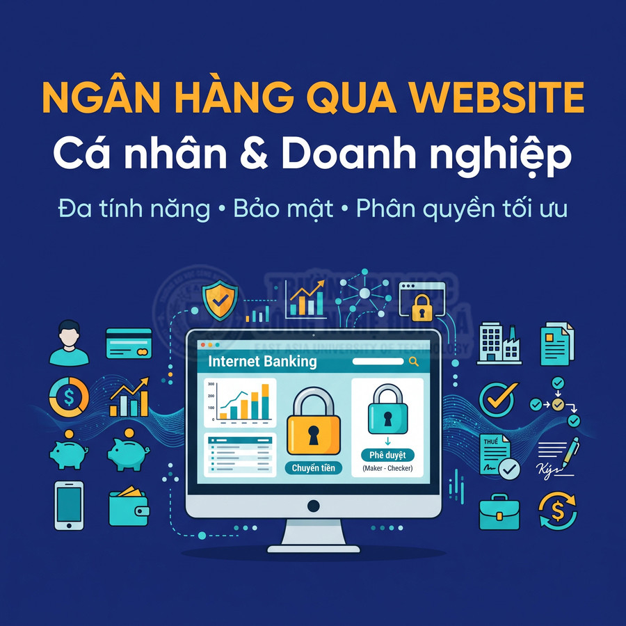 Giao diện ngân hàng trực tuyến cho cá nhân và doanh nghiệp với tính năng chuyển tiền, phê duyệt và bảo mật giao dịch