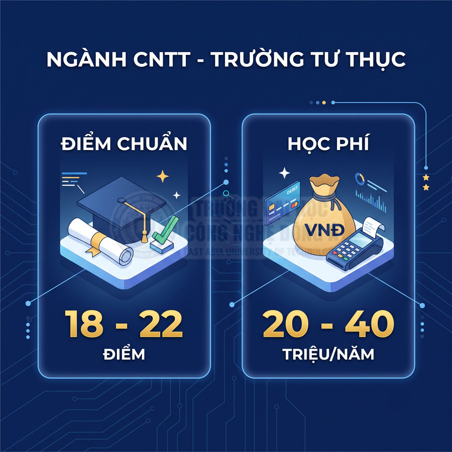 Thông tin ngành CNTT trường tư thục với điểm chuẩn 18-22 điểm và học phí 20-40 triệu mỗi năm