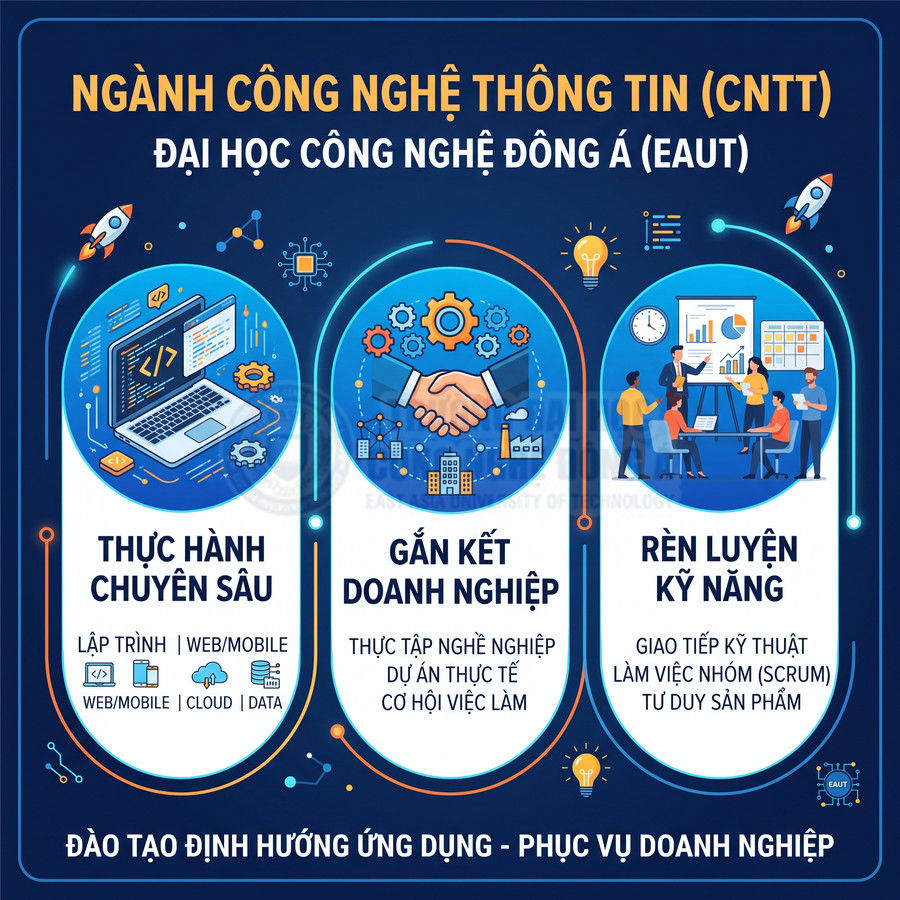 Ngành Công nghệ Thông tin Đại học Công nghệ Đông Á với thực hành chuyên sâu, gắn kết doanh nghiệp, rèn luyện kỹ năng