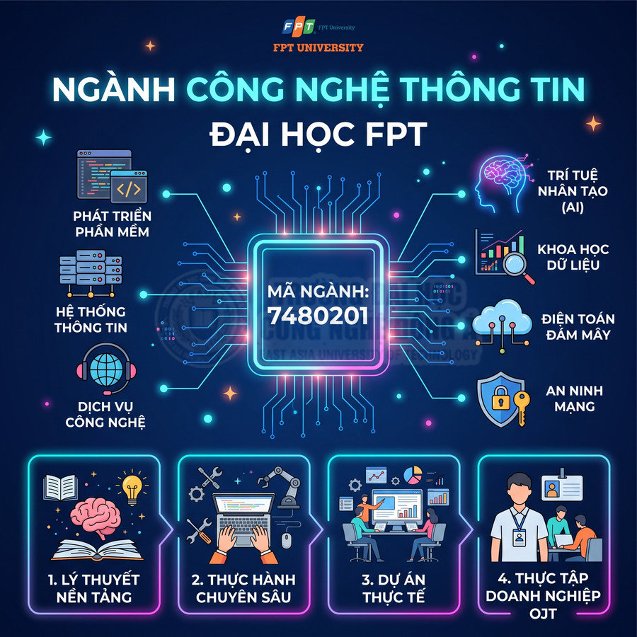 Ngành Công nghệ thông tin Đại học FPT với các chuyên ngành AI, khoa học dữ liệu, an ninh mạng, điện toán đám mây