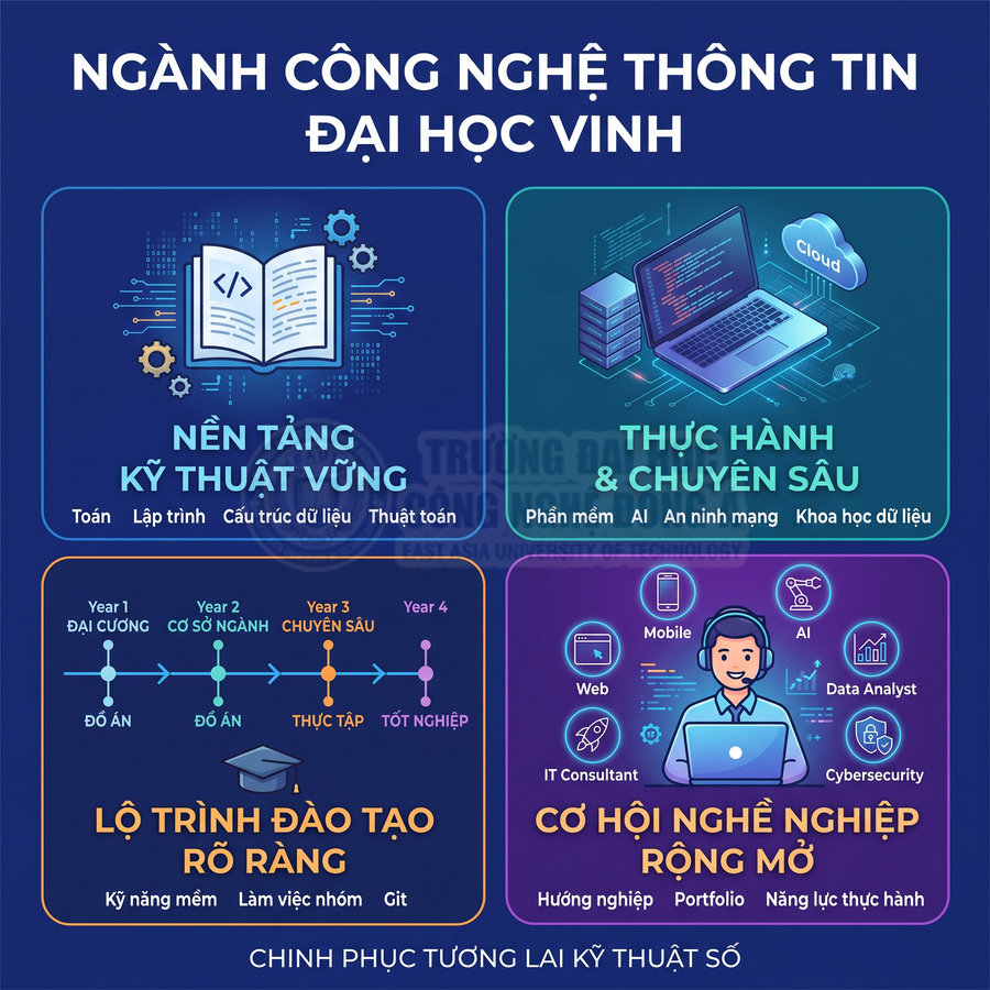 Ngành Công nghệ thông tin Đại học Vinh: chương trình học, tuyển sinh, học phí và việc làm