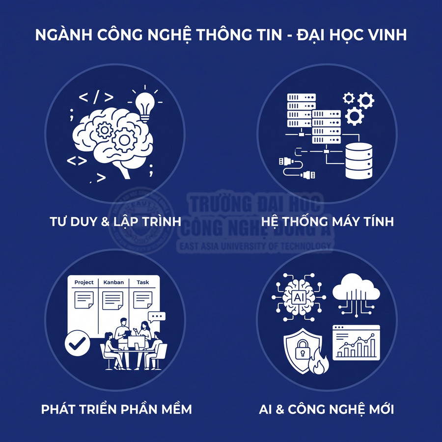 Ngành công nghệ thông tin Đại học Vinh với các lĩnh vực lập trình, hệ thống máy tính, phát triển phần mềm, AI