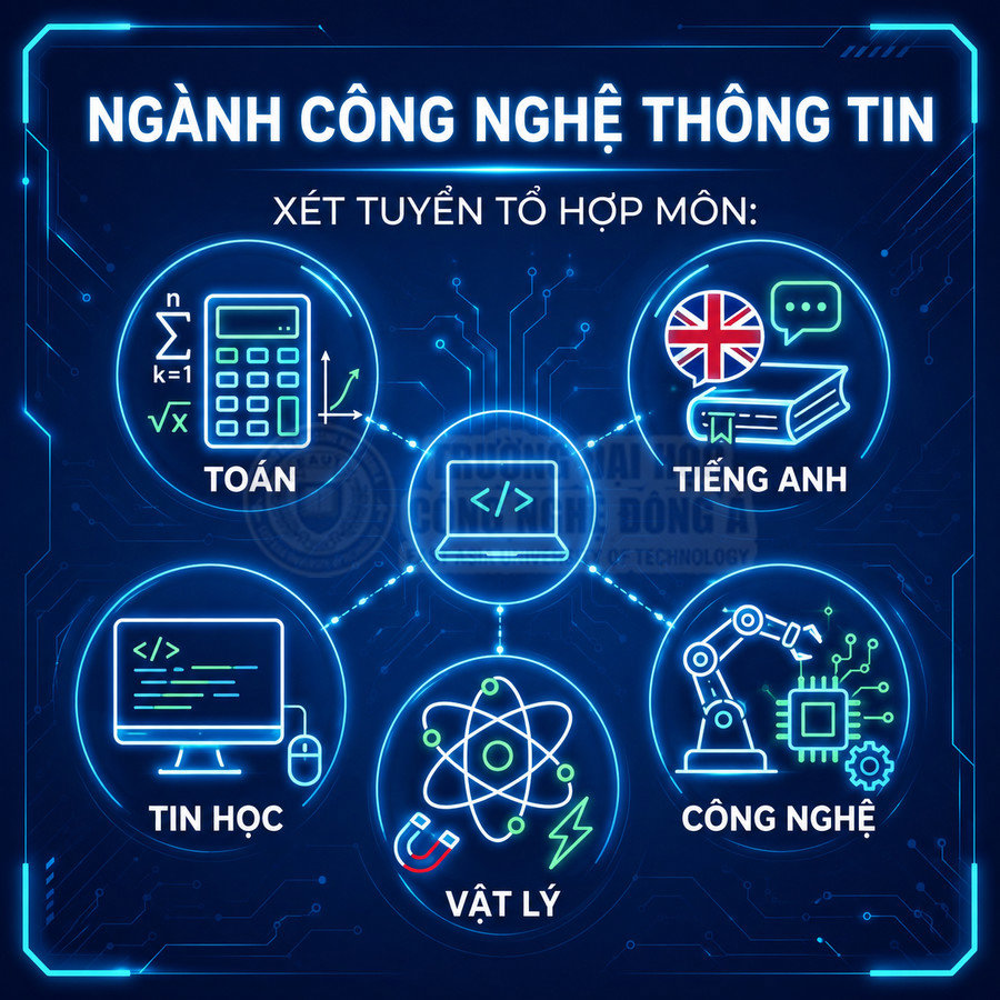 Ngành công nghệ thông tin với các tổ hợp môn xét tuyển Toán, Tiếng Anh, Tin học, Vật lý, Công nghệ