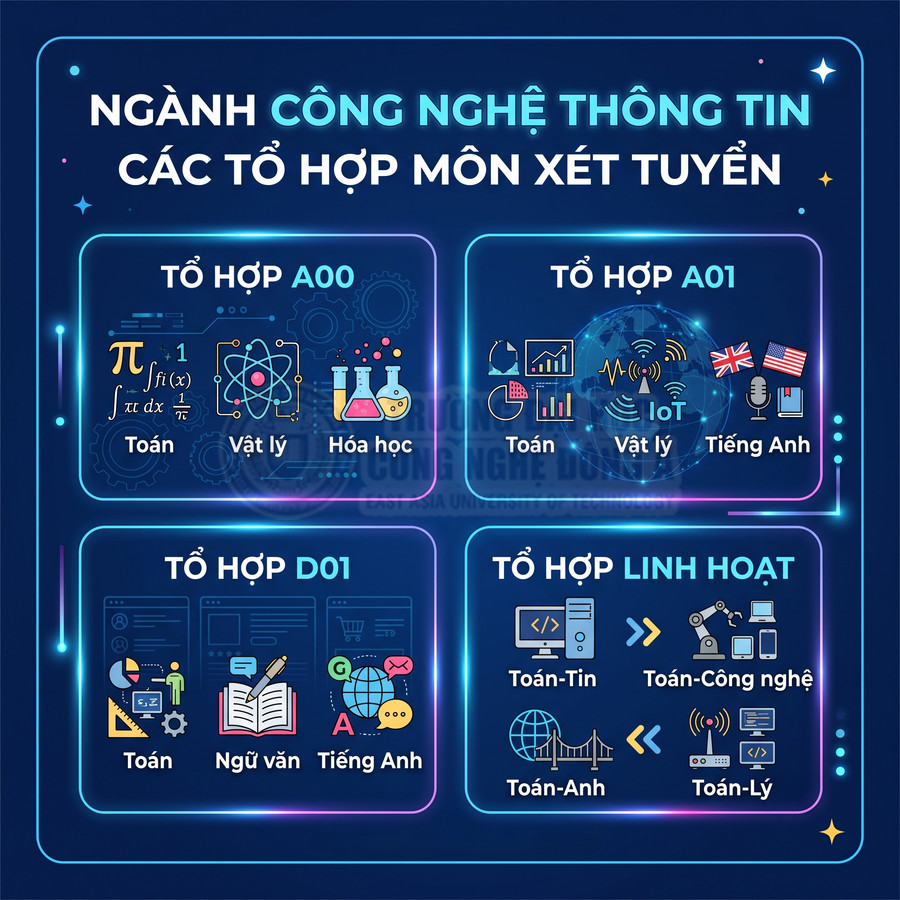 Ngành công nghệ thông tin và các tổ hợp môn xét tuyển A00 A01 D01 và tổ hợp linh hoạt