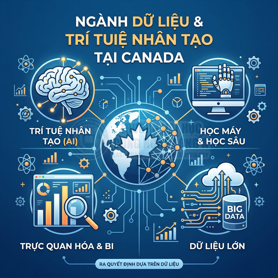 Ngành dữ liệu và trí tuệ nhân tạo tại Canada với AI, học máy, trực quan hóa dữ liệu và big data