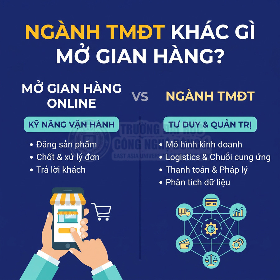 So sánh mở gian hàng online với ngành thương mại điện tử về kỹ năng vận hành, quản trị và chuỗi cung ứng