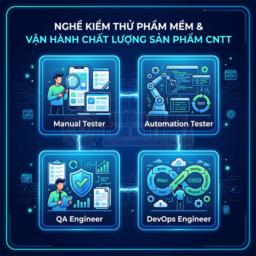Các vị trí Manual Tester, Automation Tester, QA Engineer, DevOps Engineer trong ngành kiểm thử và vận hành phần mềm