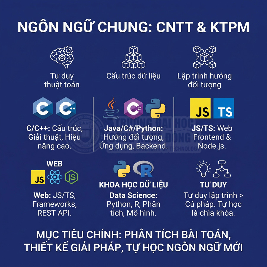Các ngôn ngữ lập trình C/C++, Java, C#, Python, JavaScript, TypeScript và R cùng ứng dụng trong CNTT và khoa học dữ liệu.