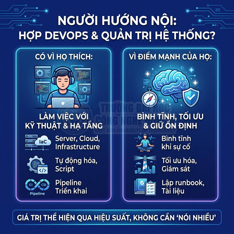 Người hướng nội phù hợp nghề DevOps và quản trị hệ thống với kỹ thuật hạ tầng, tự động hóa và tối ưu vận hành