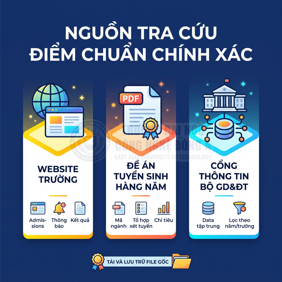 Nguồn tra cứu điểm chuẩn chính xác từ website trường, đề án tuyển sinh hàng năm và cổng thông tin Bộ GD&ĐT