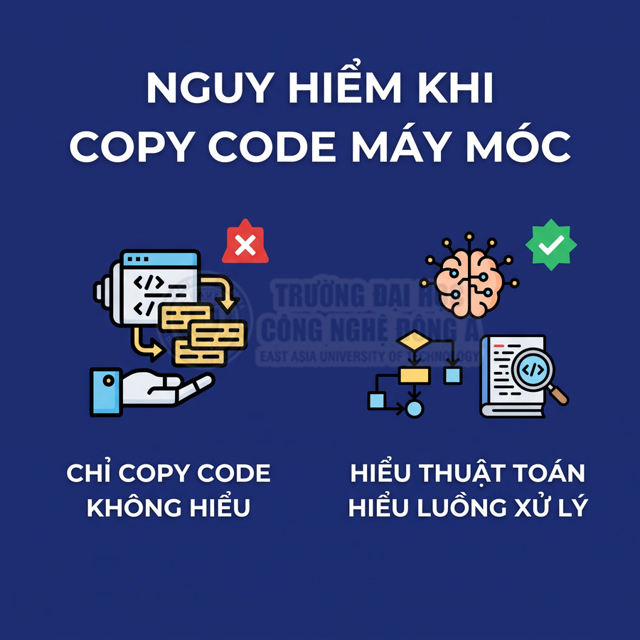 So sánh nguy hiểm khi chỉ copy code không hiểu với việc hiểu thuật toán và luồng xử lý trong lập trình