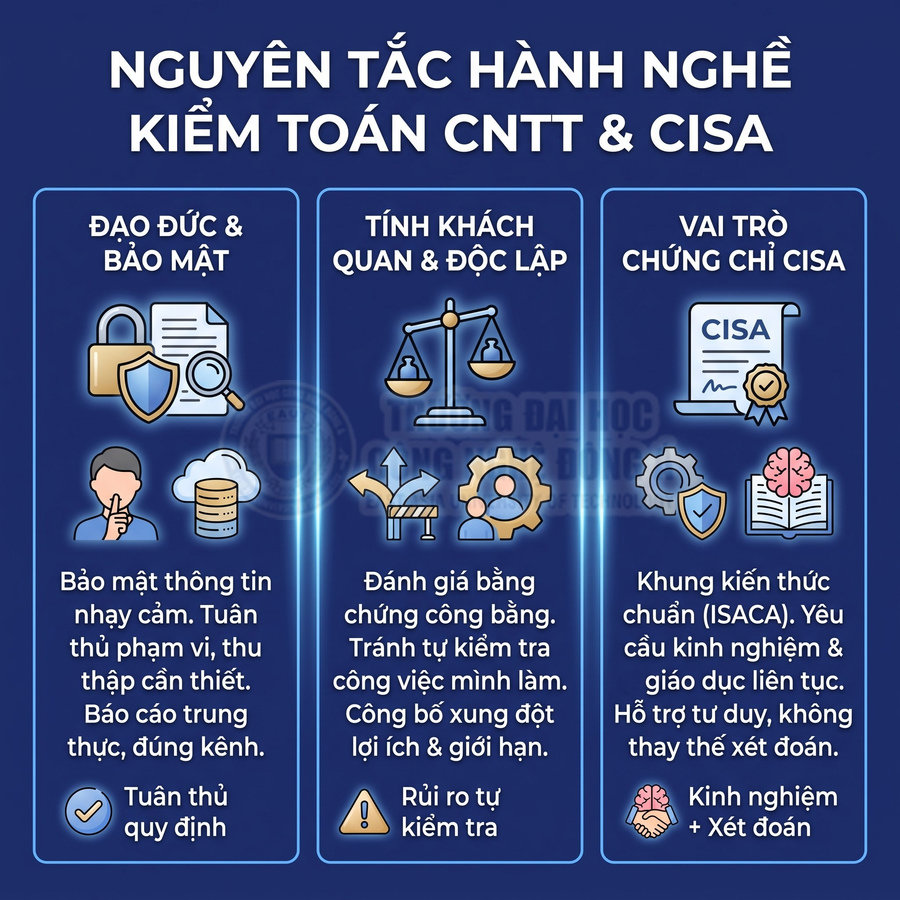 Nguyên tắc hành nghề kiểm toán CNTT và CISA về đạo đức bảo mật, tính khách quan độc lập và vai trò chứng chỉ CISA
