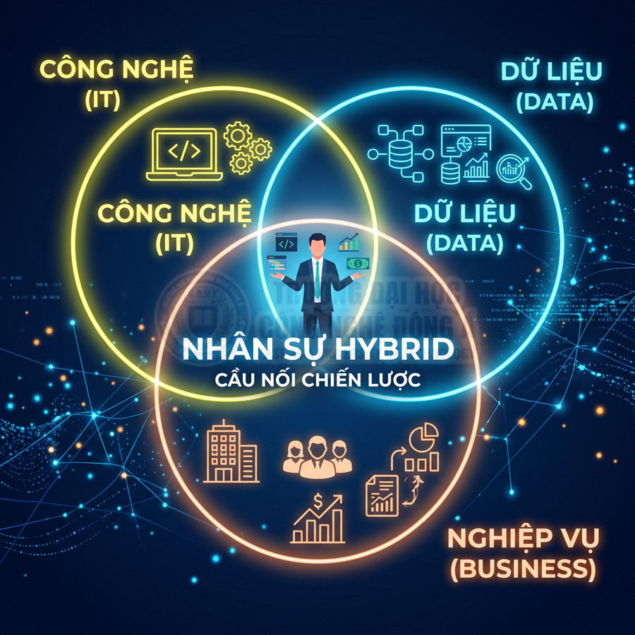 Mô hình nhân sự hybrid kết nối công nghệ IT, dữ liệu data và nghiệp vụ business trong doanh nghiệp