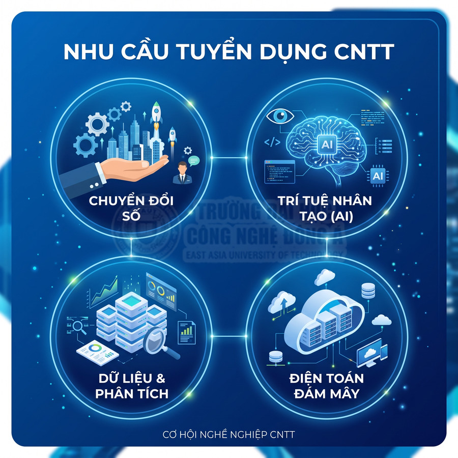 Nhu cầu tuyển dụng CNTT với các lĩnh vực chuyển đổi số, AI, dữ liệu phân tích và điện toán đám mây