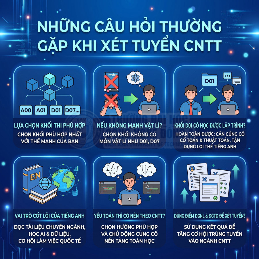 Infographic tư vấn chọn khối thi, vai trò tiếng Anh và toán khi xét tuyển ngành công nghệ thông tin