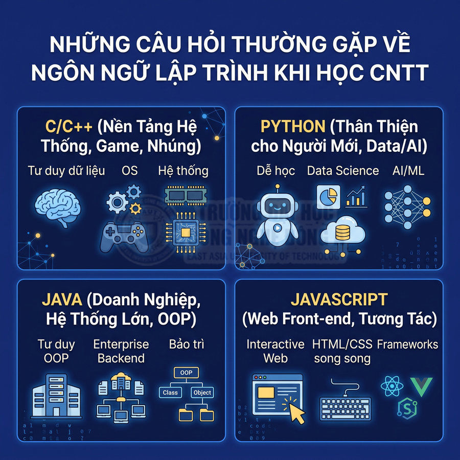 Tổng quan các ngôn ngữ lập trình C C++, Python, Java, Javascript và ứng dụng khi học CNTT