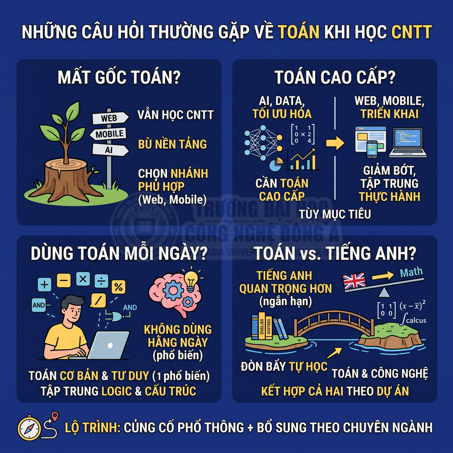 Infographic giải đáp thắc mắc về học toán trong ngành công nghệ thông tin cho sinh viên và người học CNTT