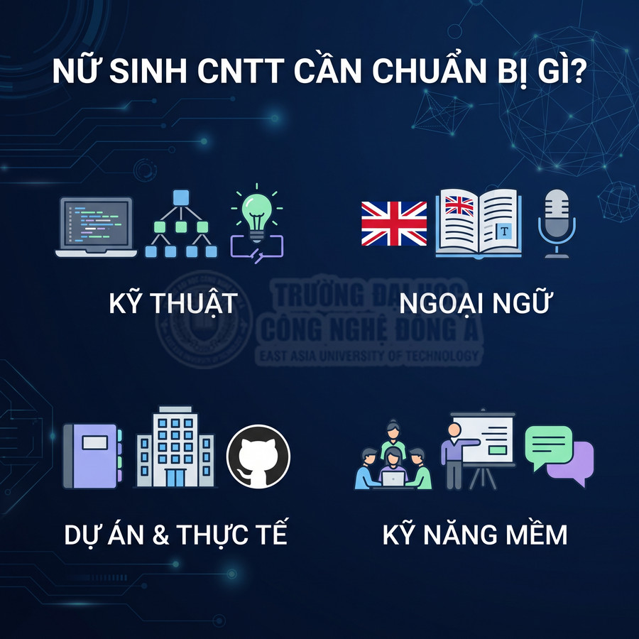 Nữ sinh CNTT cần chuẩn bị kỹ thuật, ngoại ngữ, dự án thực tế và kỹ năng mềm theo gợi ý của Trường Đại học Công nghệ Đông Á