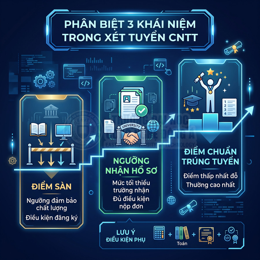 Phân biệt điểm sàn, ngưỡng nhận hồ sơ và điểm chuẩn trúng tuyển trong xét tuyển ngành CNTT