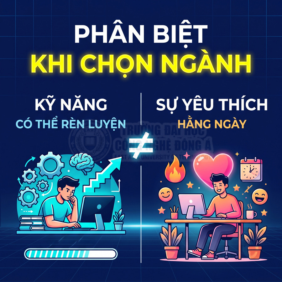 Hình minh họa phân biệt kỹ năng có thể rèn luyện và sở thích hằng ngày khi chọn ngành học