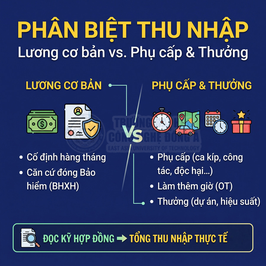 Phân biệt lương cơ bản cố định với phụ cấp, tiền làm thêm giờ và thưởng trong tổng thu nhập thực tế
