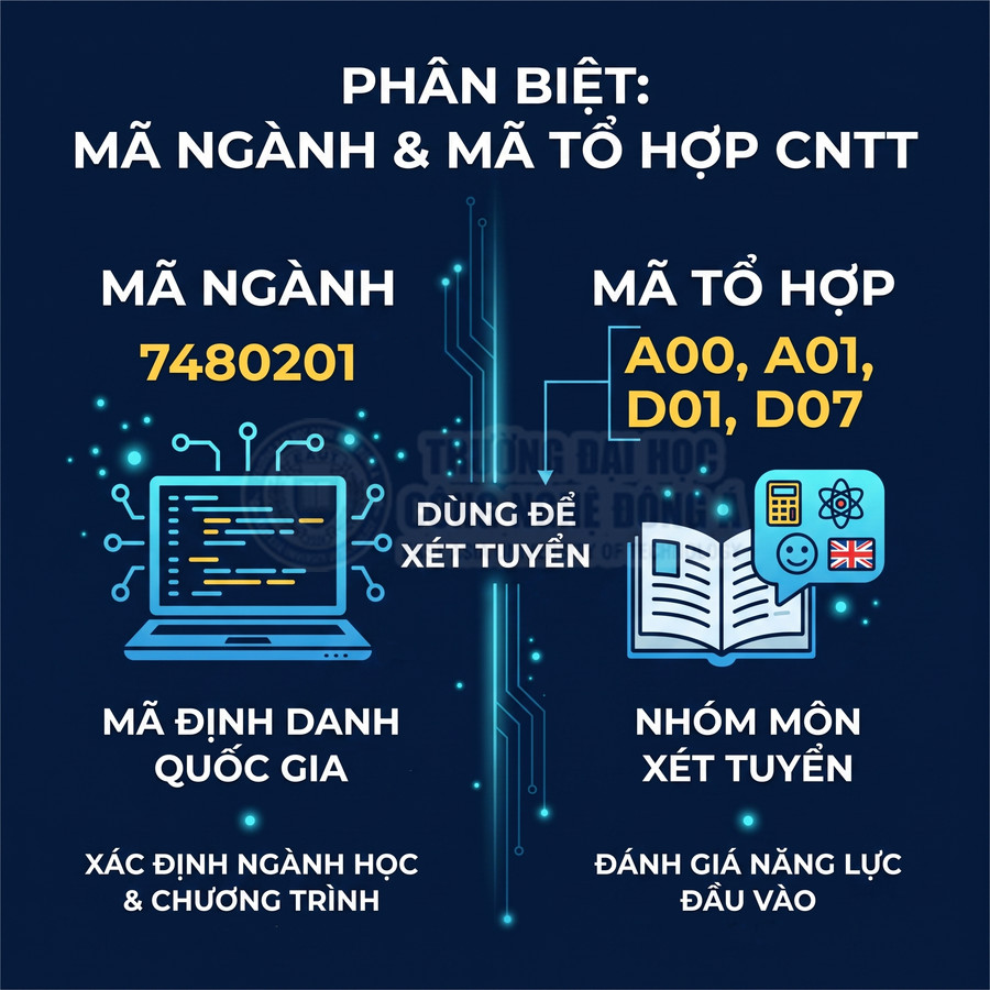 Phân biệt mã ngành 7480201 và mã tổ hợp A00 A01 D01 D07 trong tuyển sinh ngành CNTT