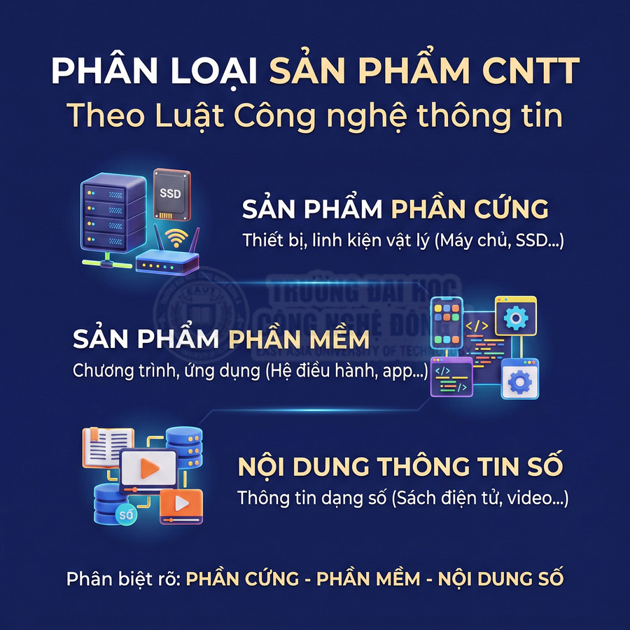 Phân loại sản phẩm công nghệ thông tin gồm phần cứng, phần mềm và nội dung thông tin số