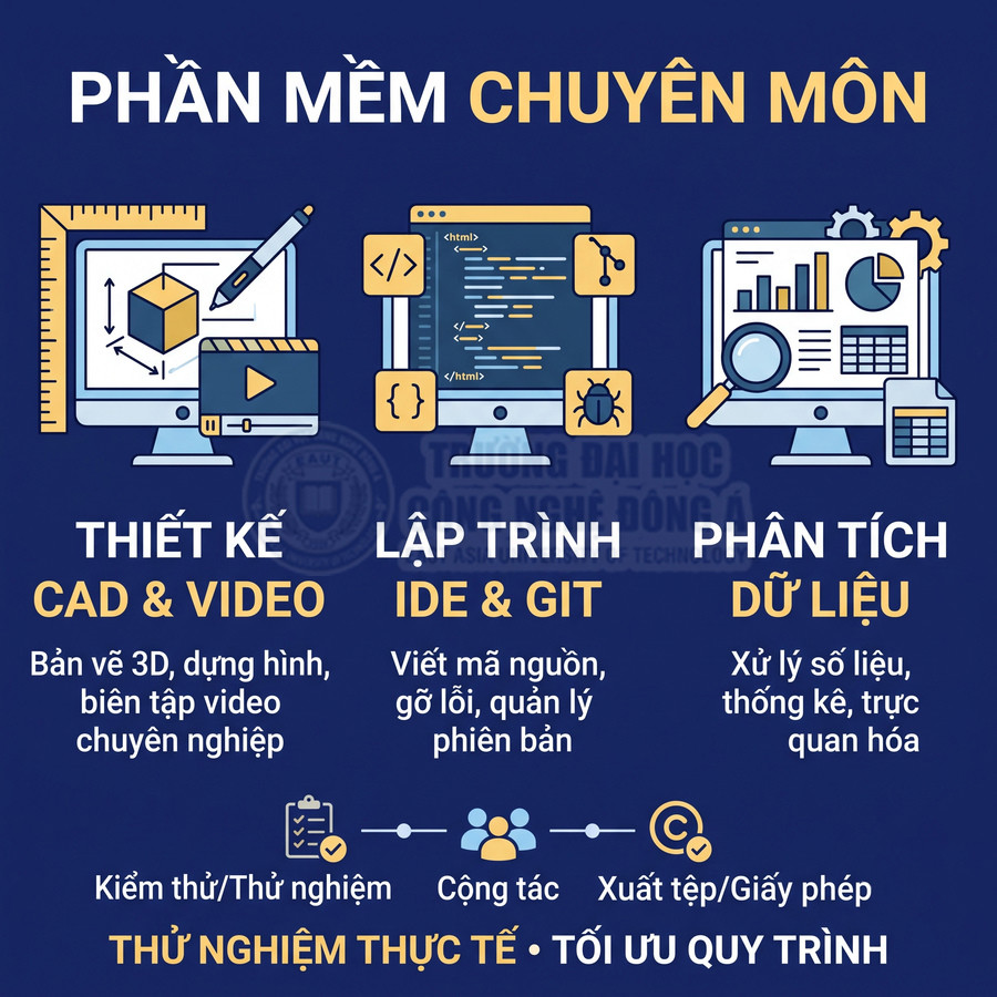 Phần mềm chuyên môn hỗ trợ thiết kế CAD và video, lập trình, phân tích dữ liệu, kiểm thử và cộng tác nhóm