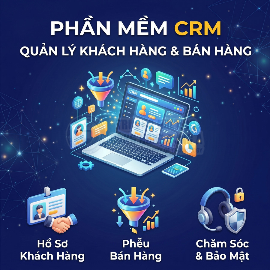 Phần mềm CRM quản lý khách hàng và bán hàng với hồ sơ khách hàng, phễu bán hàng, chăm sóc và bảo mật