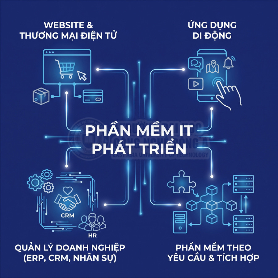 Dịch vụ phát triển phần mềm IT gồm website thương mại điện tử, ứng dụng di động, quản lý doanh nghiệp và phần mềm tích hợp theo yêu cầu
