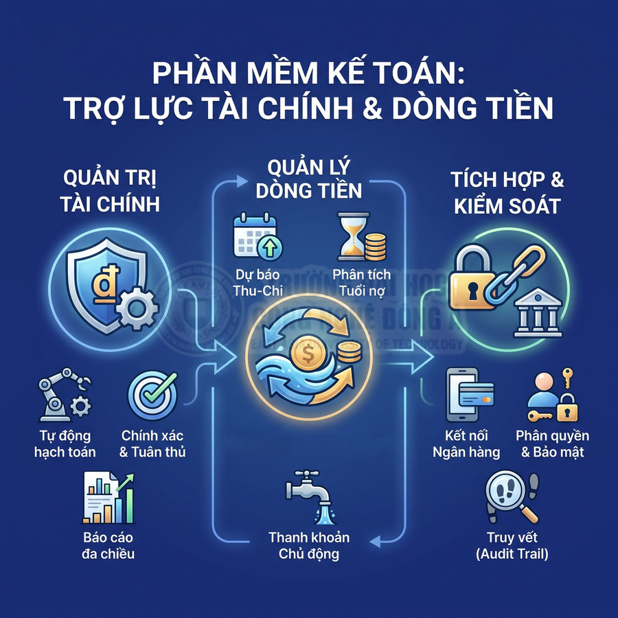 Phần mềm kế toán hỗ trợ quản trị tài chính, quản lý dòng tiền và tích hợp kiểm soát bảo mật, ngân hàng, báo cáo đa chiều