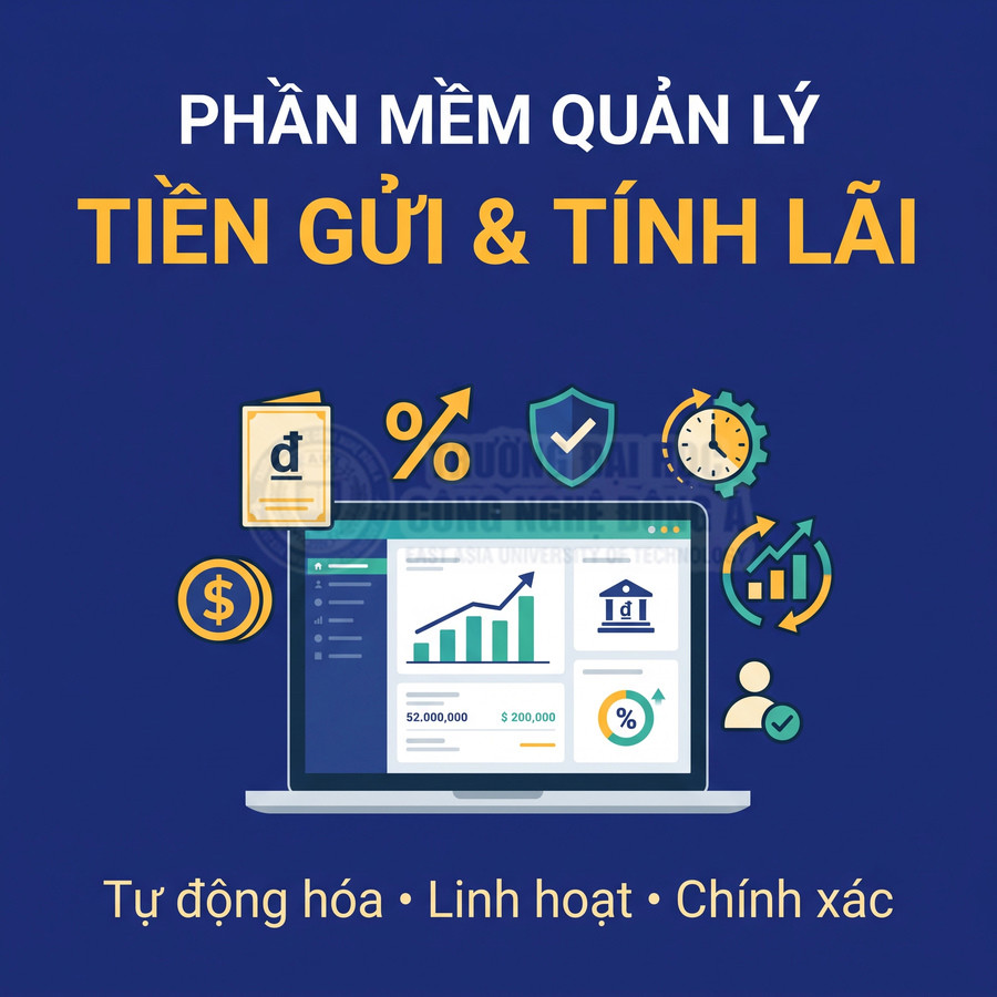 Phần mềm quản lý tiền gửi và tính lãi với giao diện thống kê tài chính trên máy tính xách tay