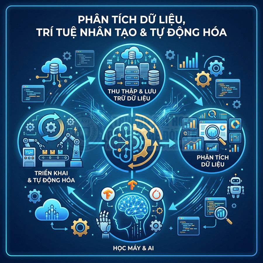 Mô hình quy trình phân tích dữ liệu, trí tuệ nhân tạo, học máy và triển khai tự động hóa