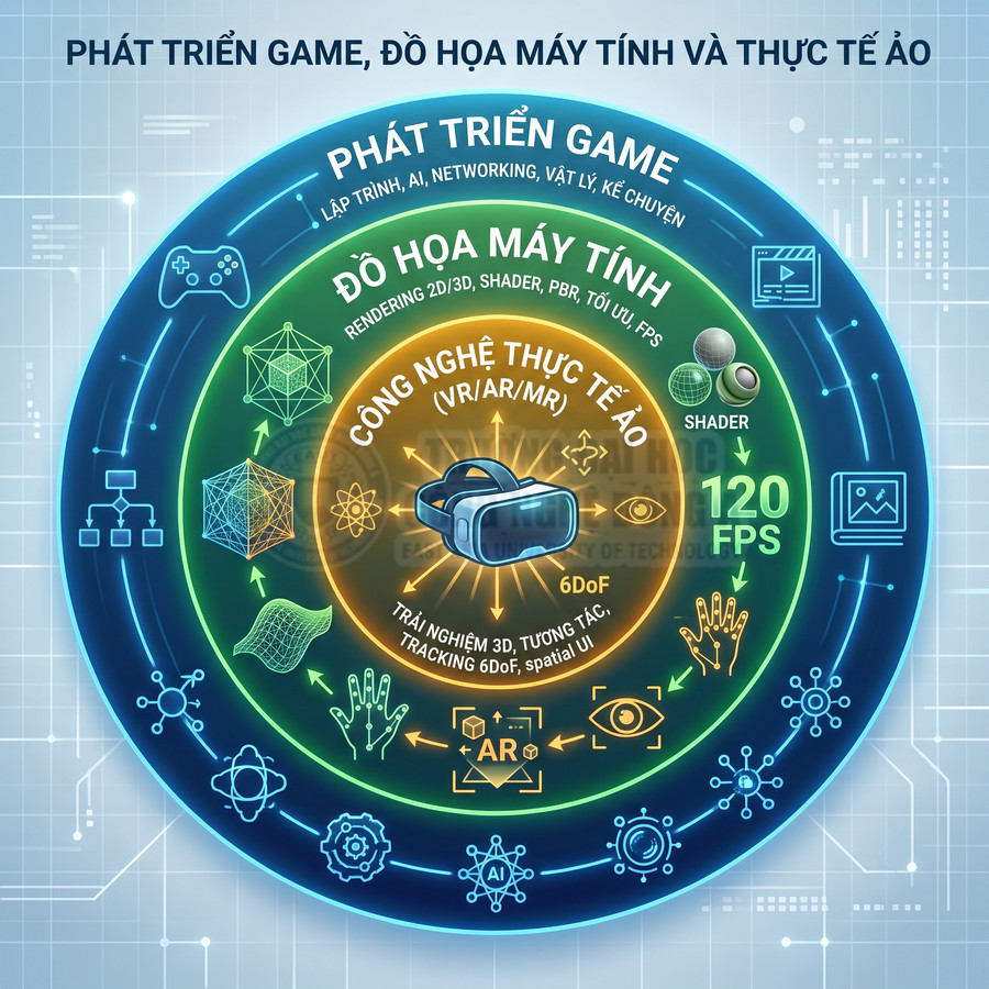 Mô tả công nghệ thực tế ảo VR AR MR với kính VR, phát triển game và đồ họa máy tính 3D