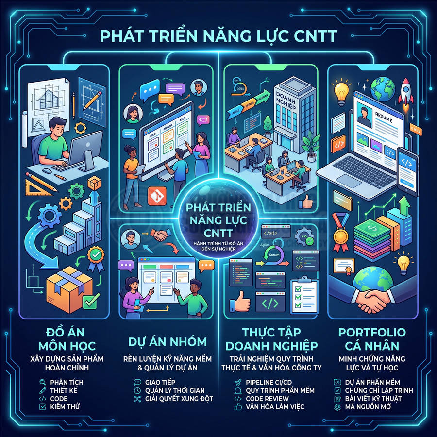 Hành trình phát triển năng lực CNTT từ đồ án, dự án nhóm, thực tập doanh nghiệp đến portfolio cá nhân