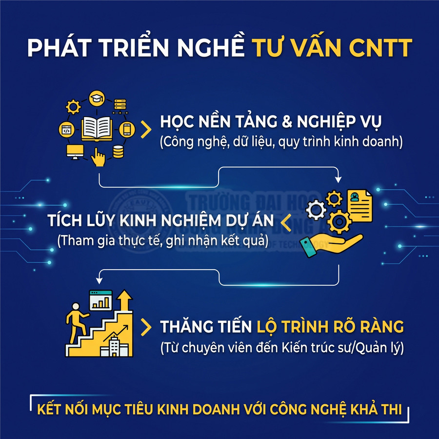 Lộ trình phát triển nghề tư vấn CNTT từ học nền tảng, tích lũy kinh nghiệm dự án đến thăng tiến nghề nghiệp