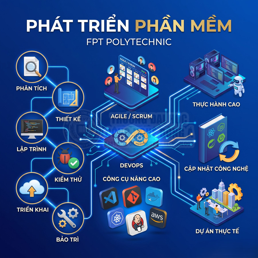 Mô hình quy trình phát triển phần mềm tại FPT Polytechnic với Agile Scrum DevOps và các công cụ lập trình hiện đại